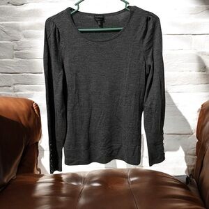 Talbots Womens 100% Merino Wool Classic Gray Sweater Beaded Cuffs Size S